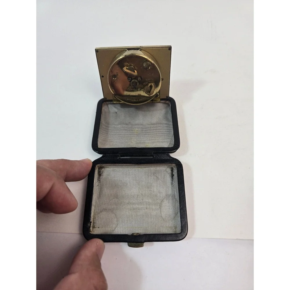 Vintage Linden Travel Alarm Clock 7 Jewels Germany Folding Leather Case